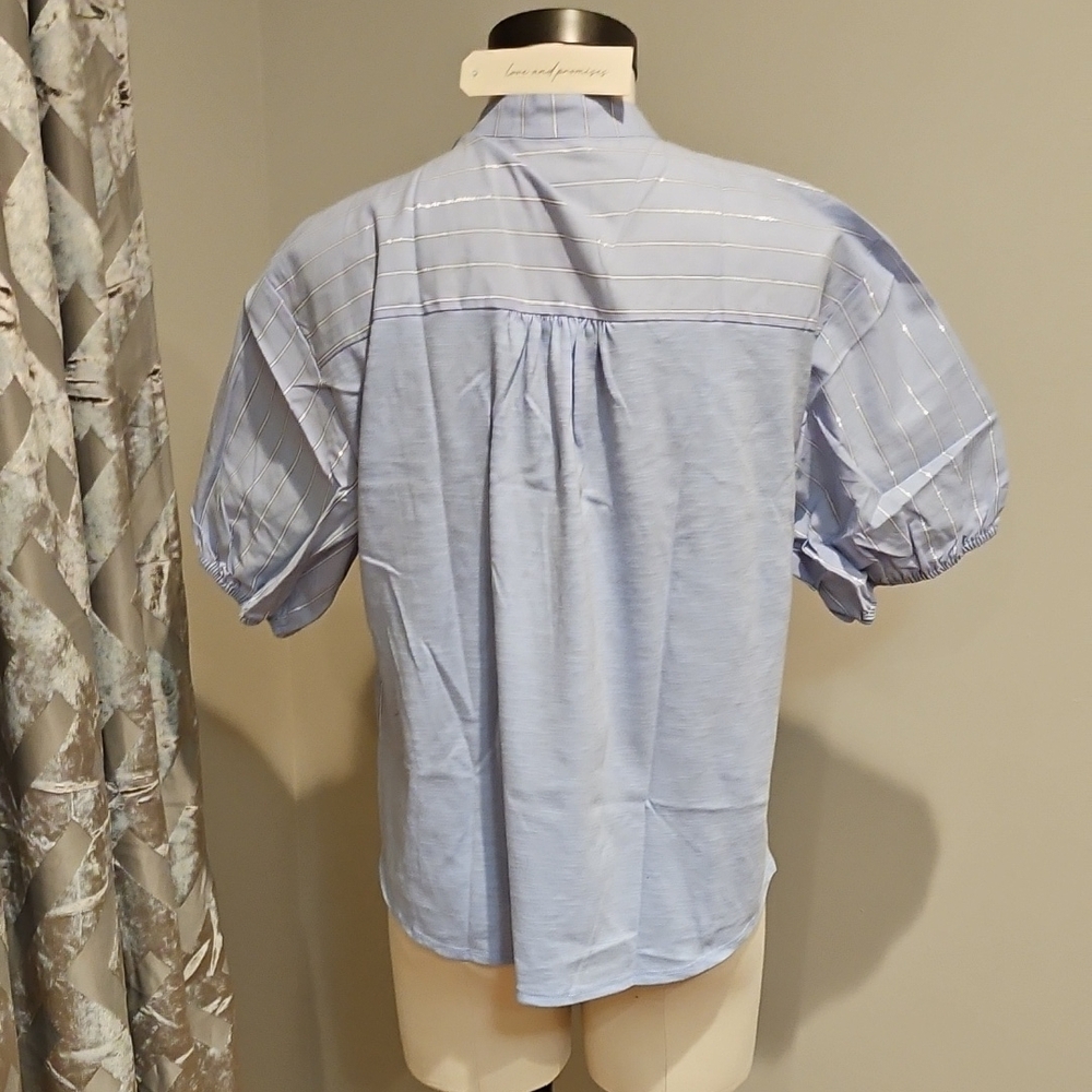 Sky Blue Striped Women's Casual Shirt - Picture 4 of 6